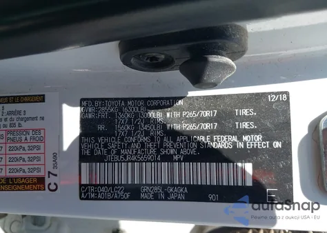 2019 Toyota 4Runner Trd Off Road Premium из США, поврежденный, VIN JTEBU5JR4K5659014